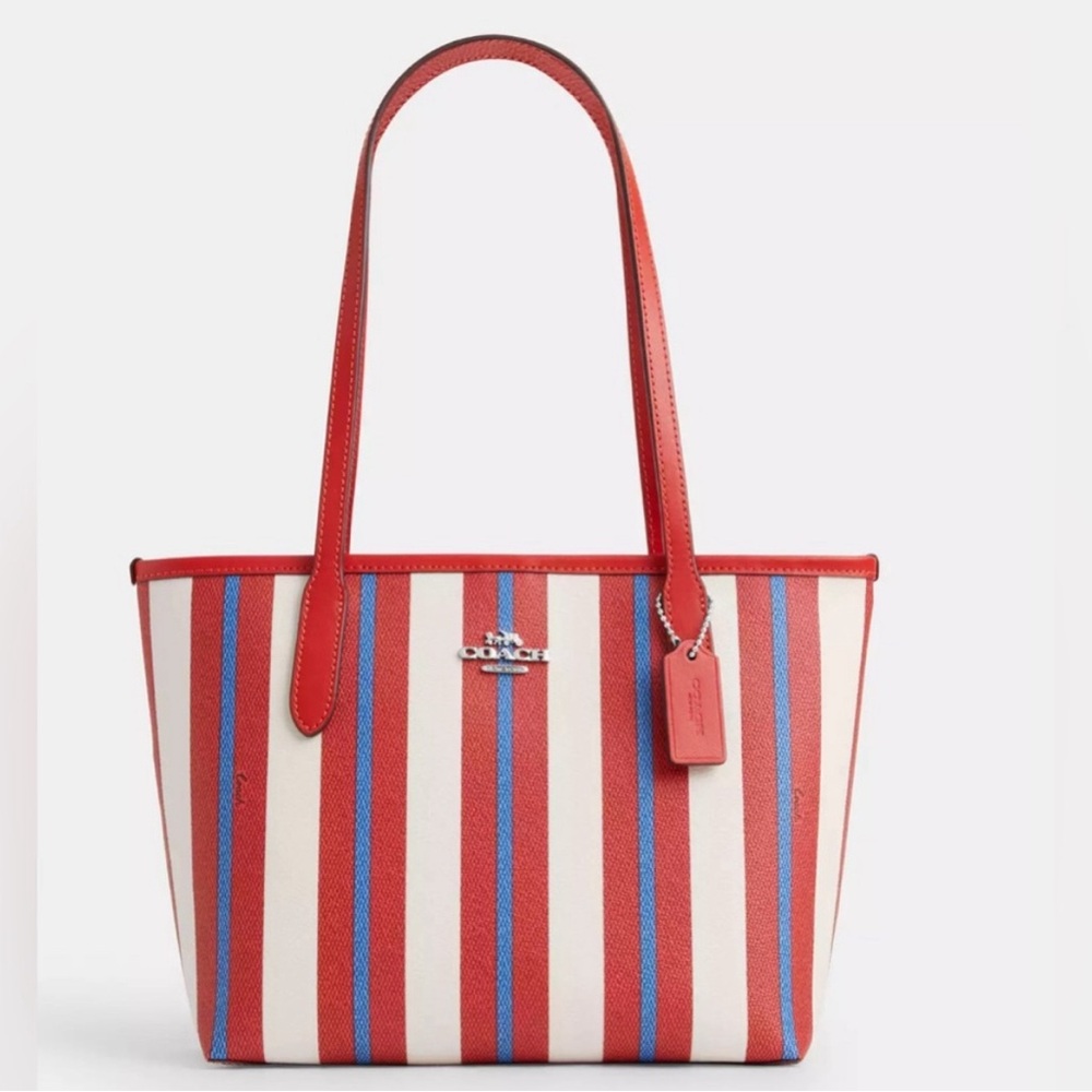 Coach Small city tote with stripes